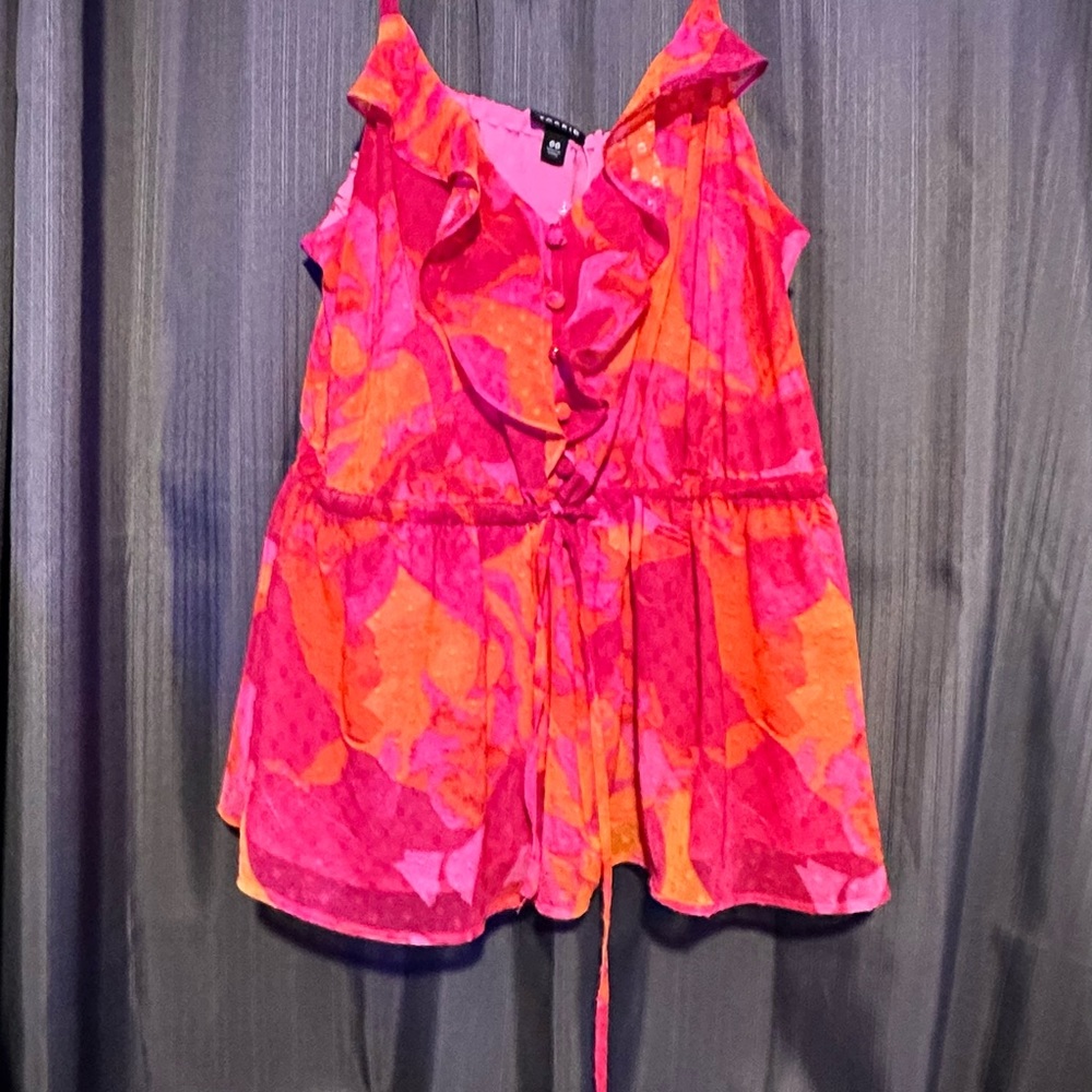 NWT Torrid Pink & Orange Floral Ruffle Drawstring Cami - Picture 5 of 6